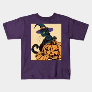 Anime Black Halloween Cat Kids T-Shirt